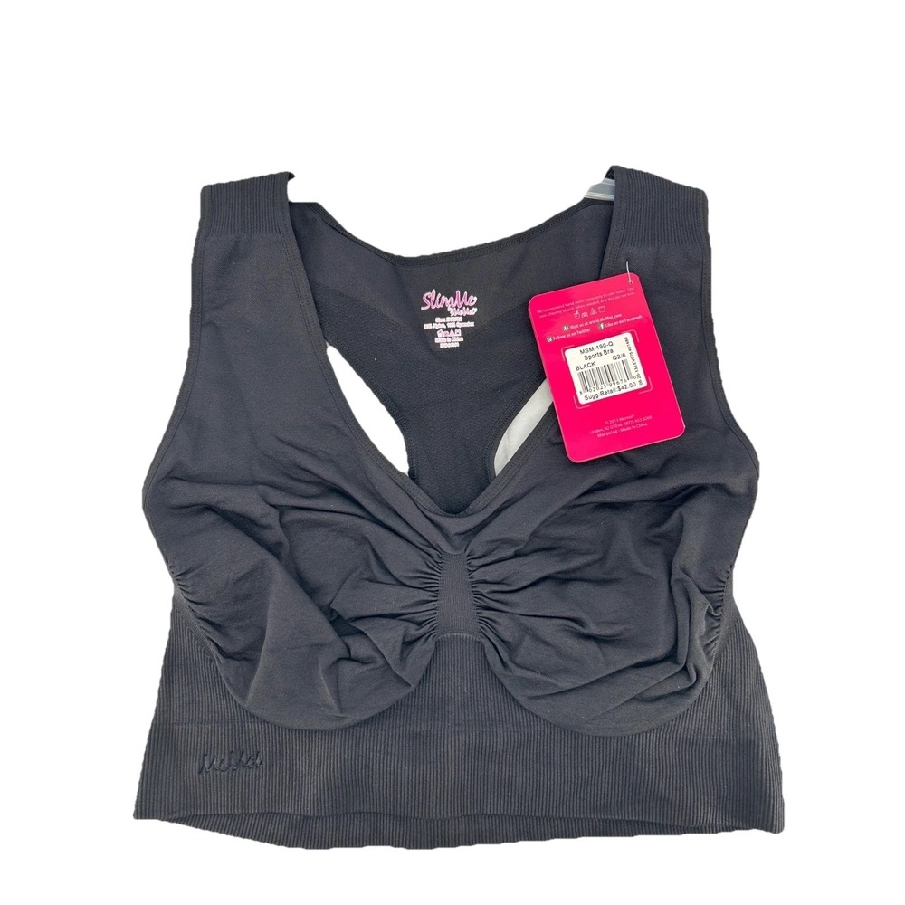 Wms Athleisure Sports Bra Black Ruched Seamless Racerback SlimMe by MeMoi 2X/Q2